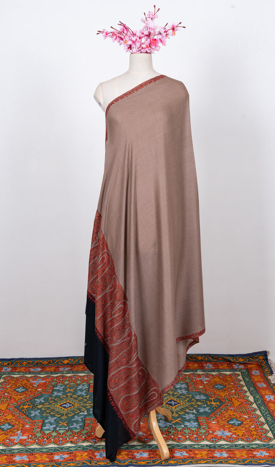 Desert Ember Contrast 2.5 Yards Sozni Hand Embroidered Shawl