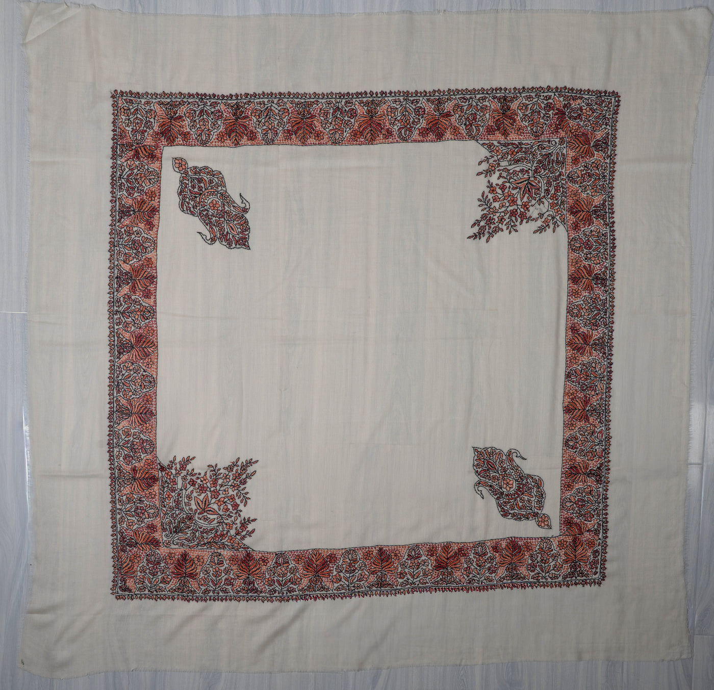 Ivory Autumn Rumal — Sozni Hand Embroidered