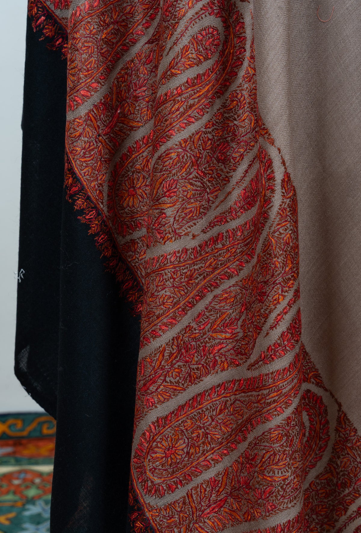 Desert Ember Contrast 2.5 Yards Sozni Hand Embroidered Shawl