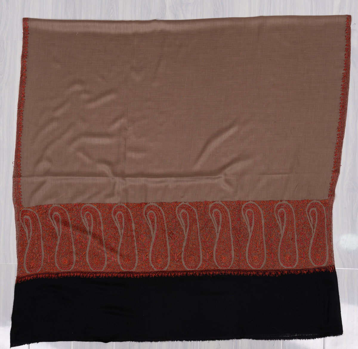 Desert Ember Contrast 2.5 Yards Sozni Hand Embroidered Shawl