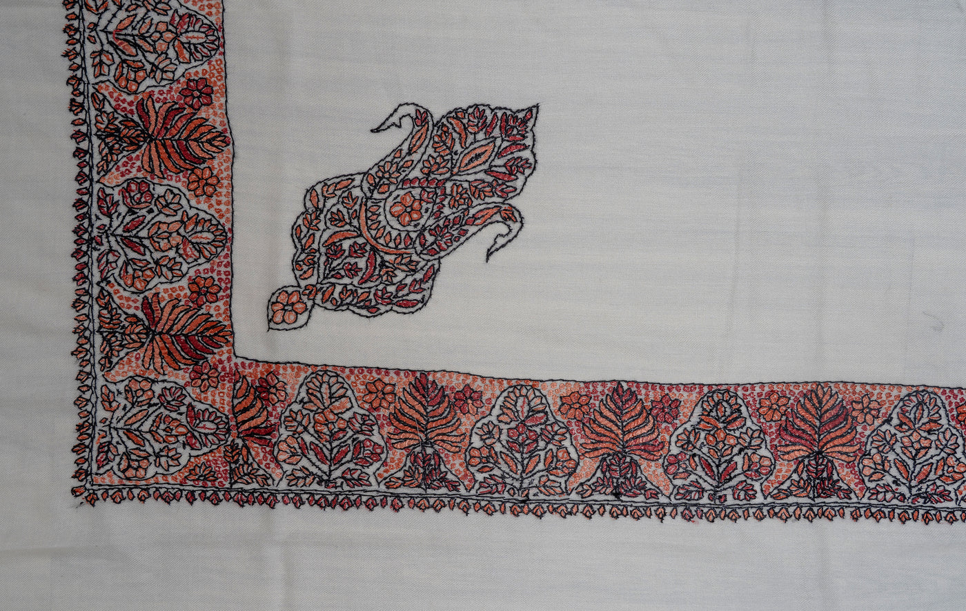 Ivory Autumn Rumal — Sozni Hand Embroidered