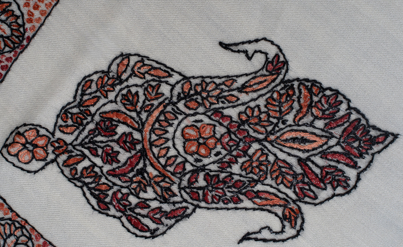 Ivory Autumn Rumal — Sozni Hand Embroidered