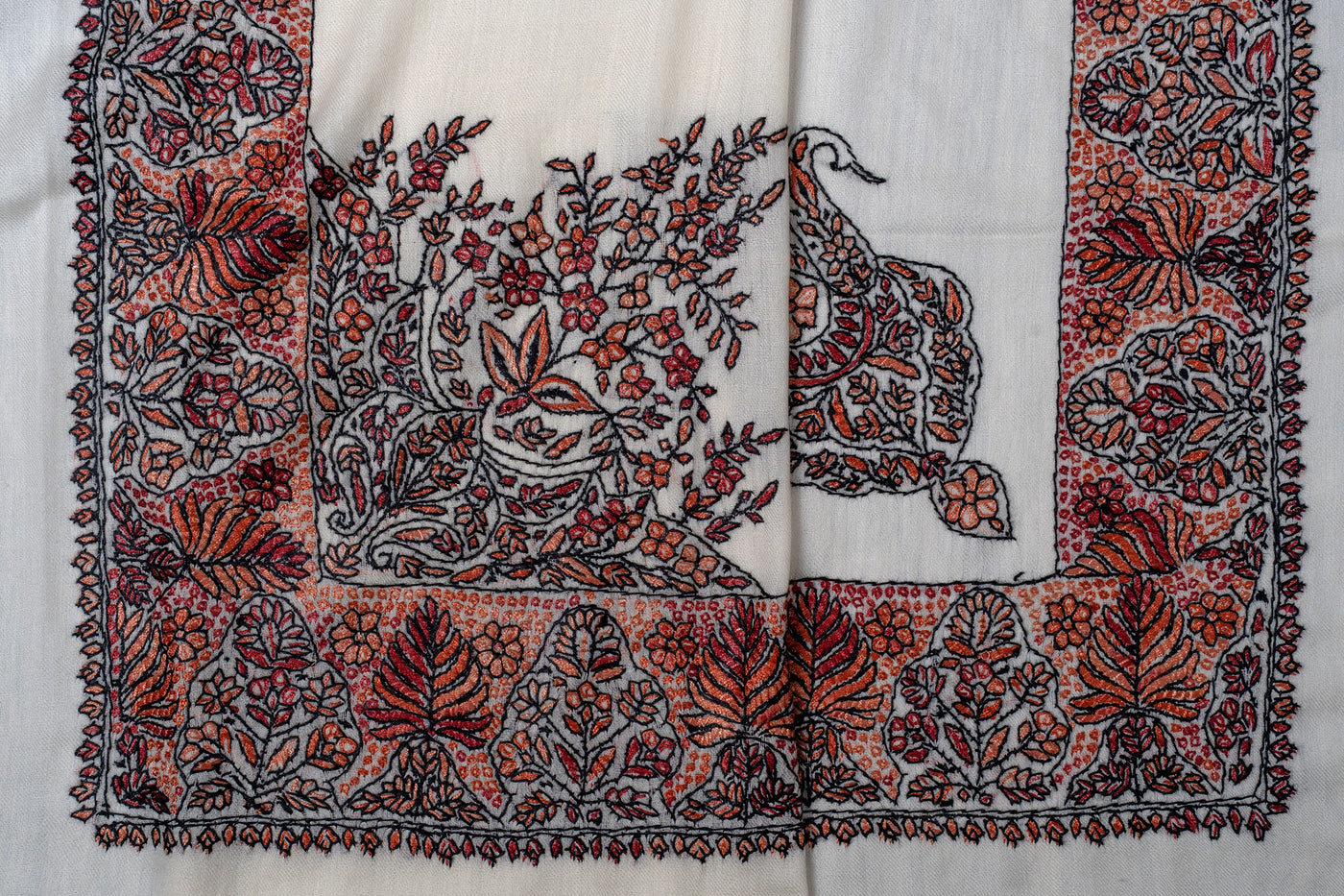 Ivory Autumn Rumal — Sozni Hand Embroidered