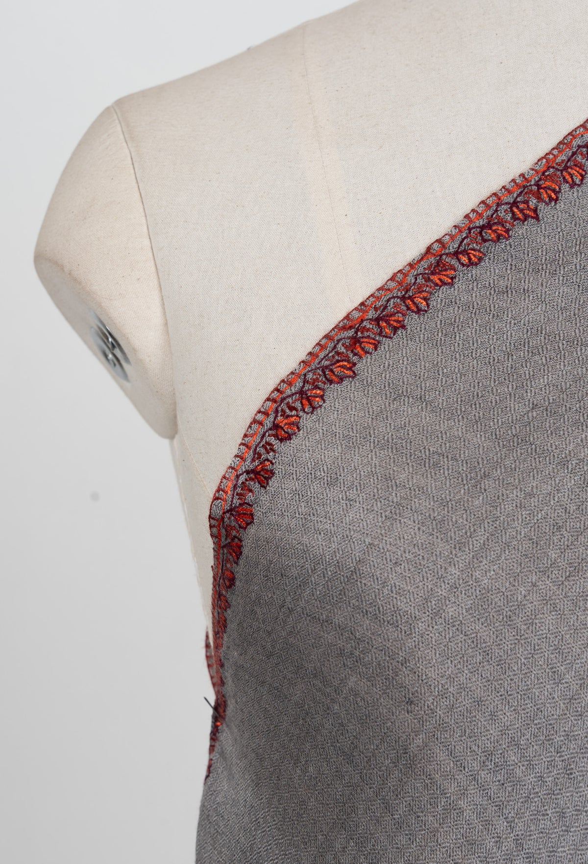 Crimson Ash Bloom 2.5 Yards Sozni Hand Embroidered Shawl