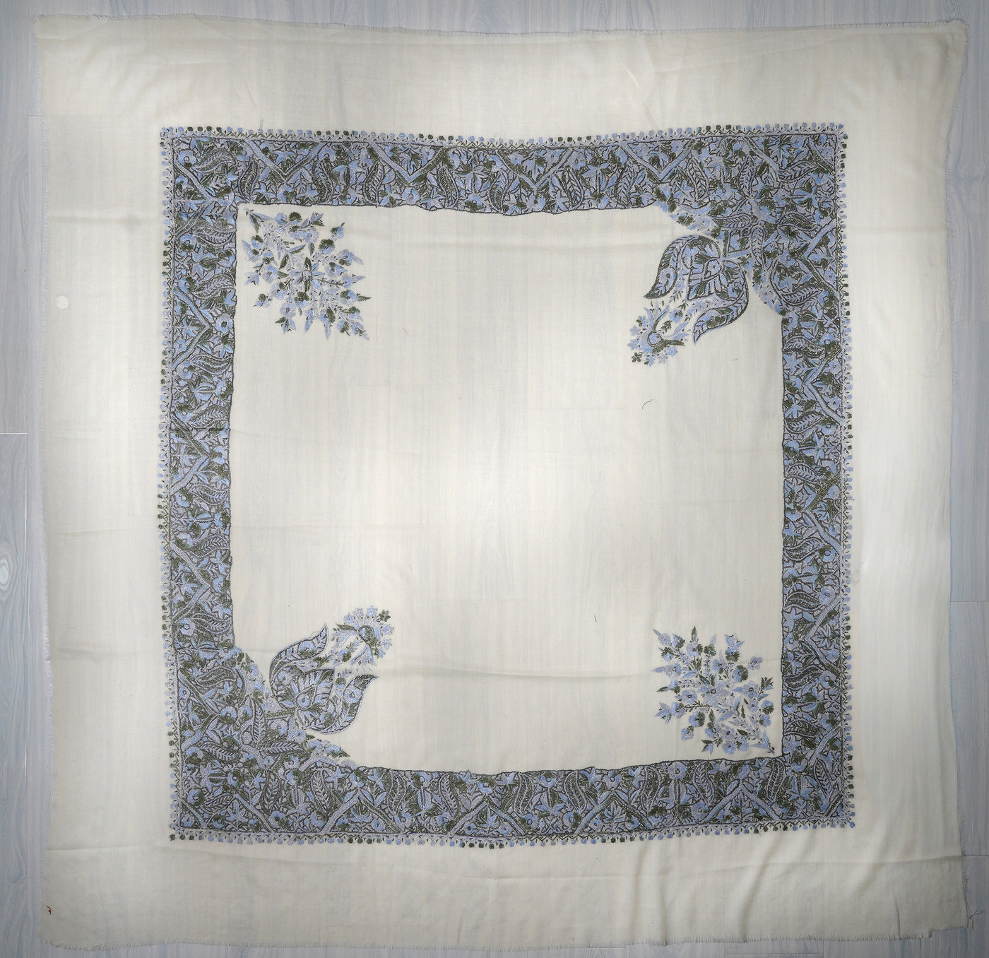 Ivory Sky Rumal — Sozni Hand Embroidered