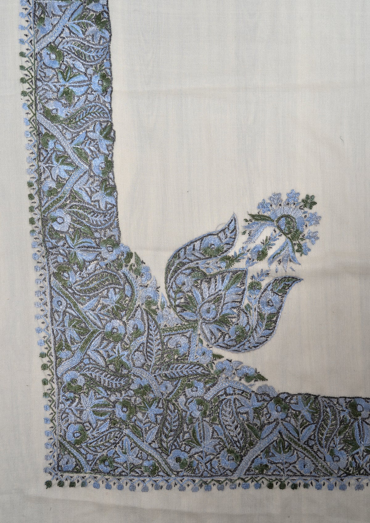 Ivory Sky Rumal — Sozni Hand Embroidered