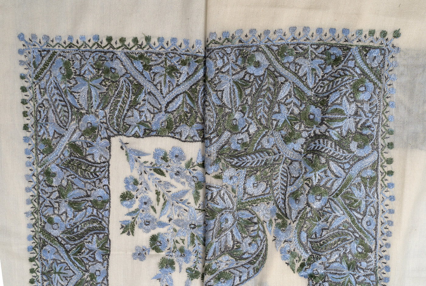 Ivory Sky Rumal — Sozni Hand Embroidered