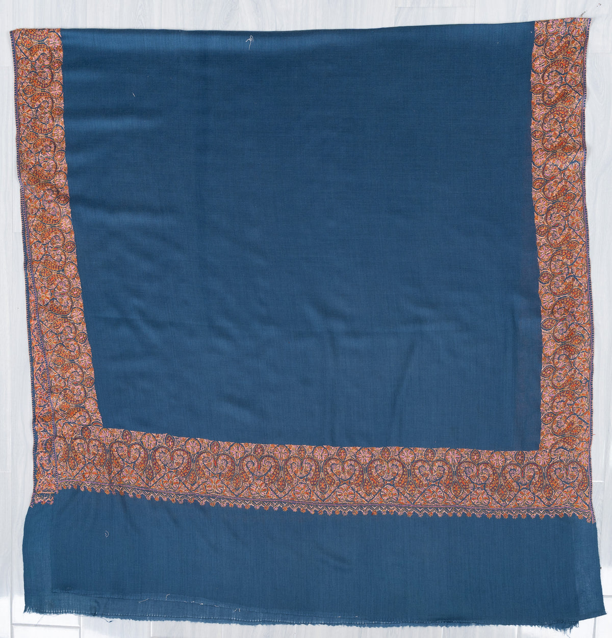 Azure Paisley Tide 2.5 Yards Sozni Hand Embroidered Shawl