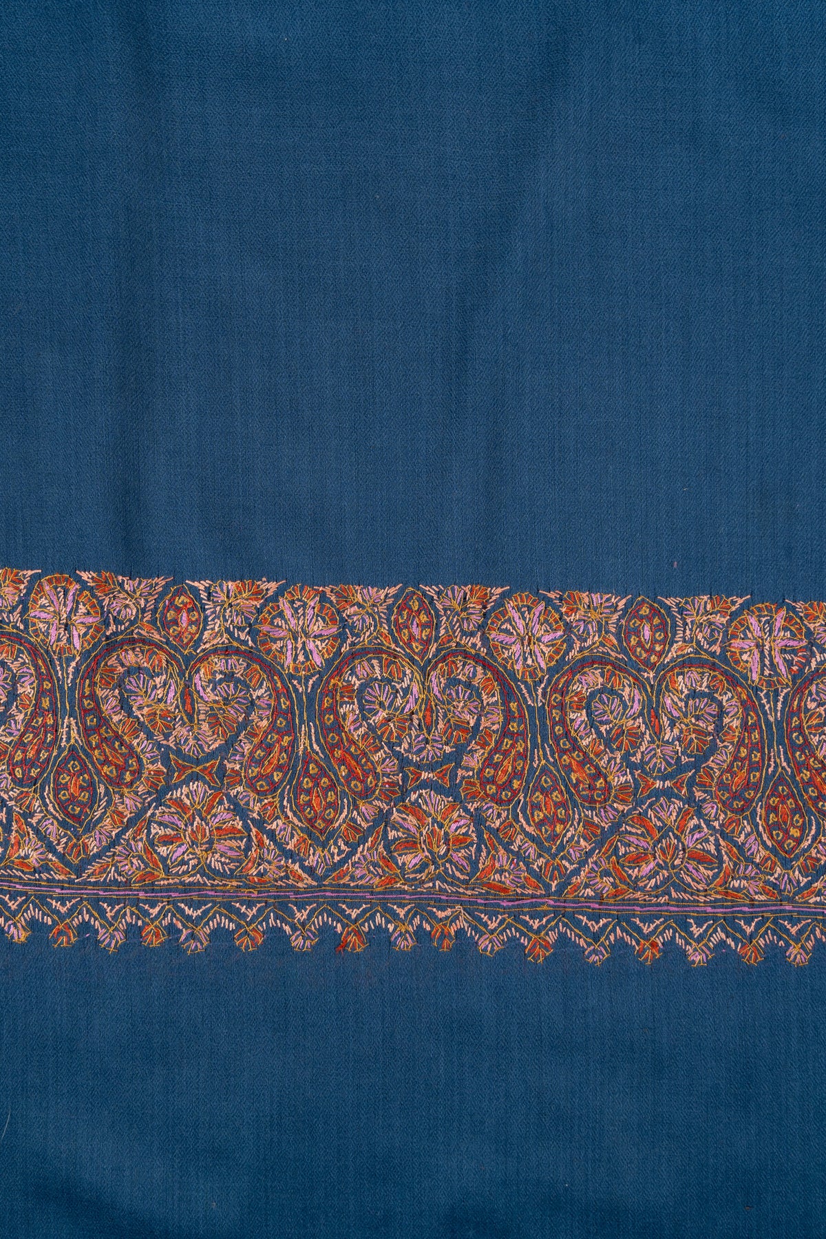 Azure Paisley Tide 2.5 Yards Sozni Hand Embroidered Shawl