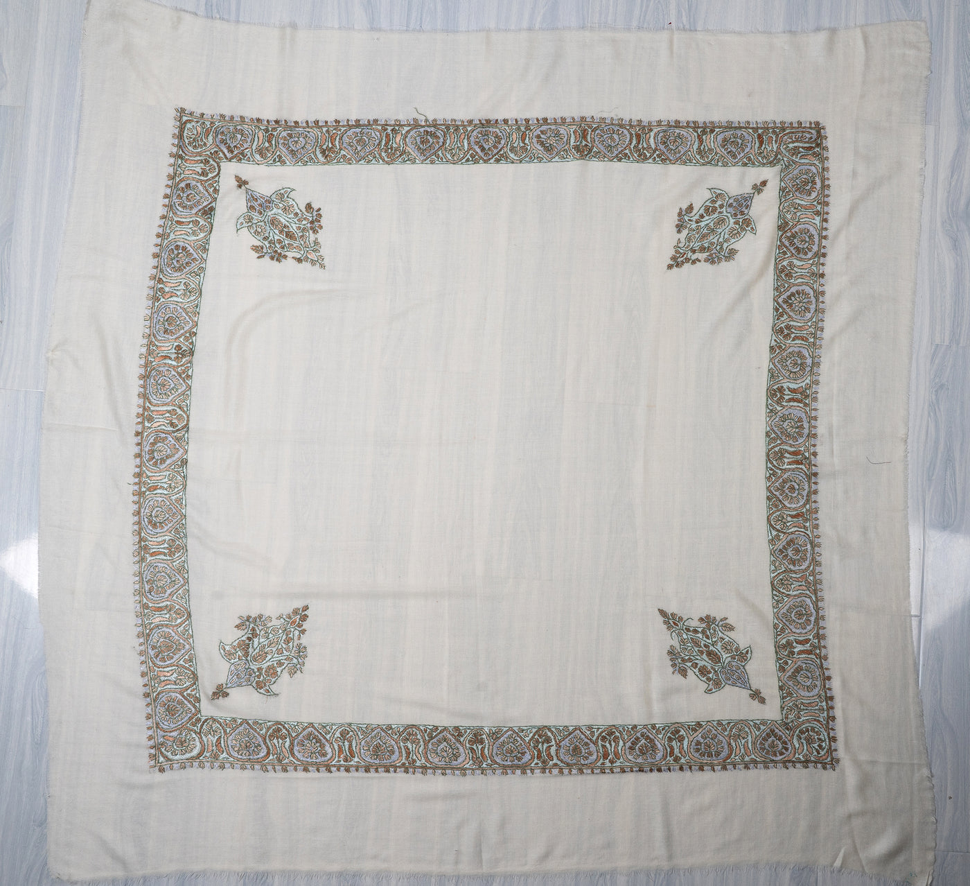 Pearl Sage Rumal — Sozni Hand Embroidered