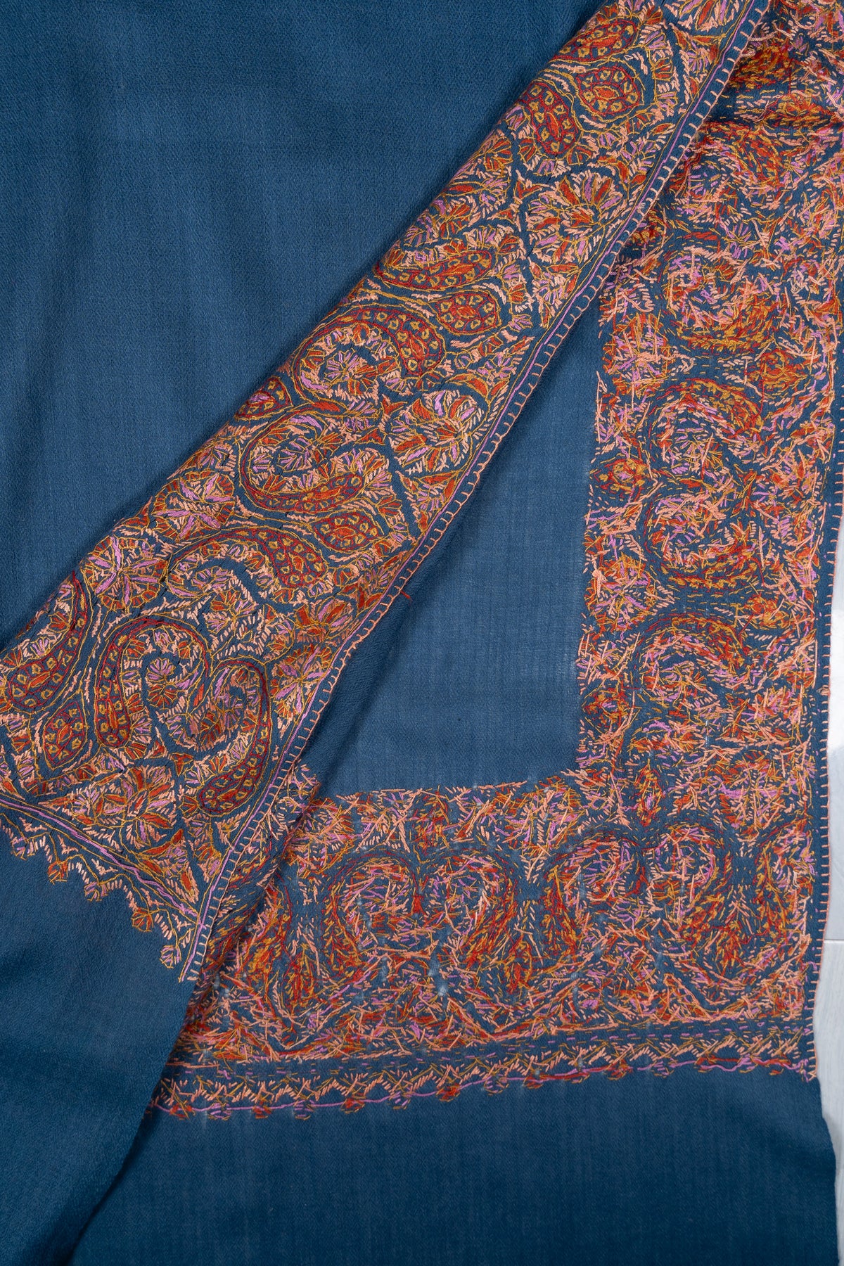 Azure Paisley Tide 2.5 Yards Sozni Hand Embroidered Shawl