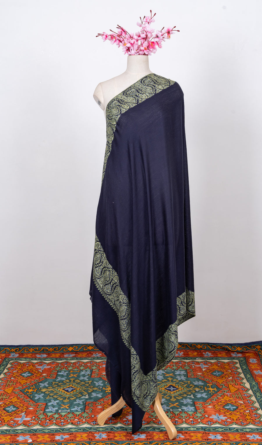 Olive Nightfall 2.5 Yards Sozni Hand Embroidered Shawl
