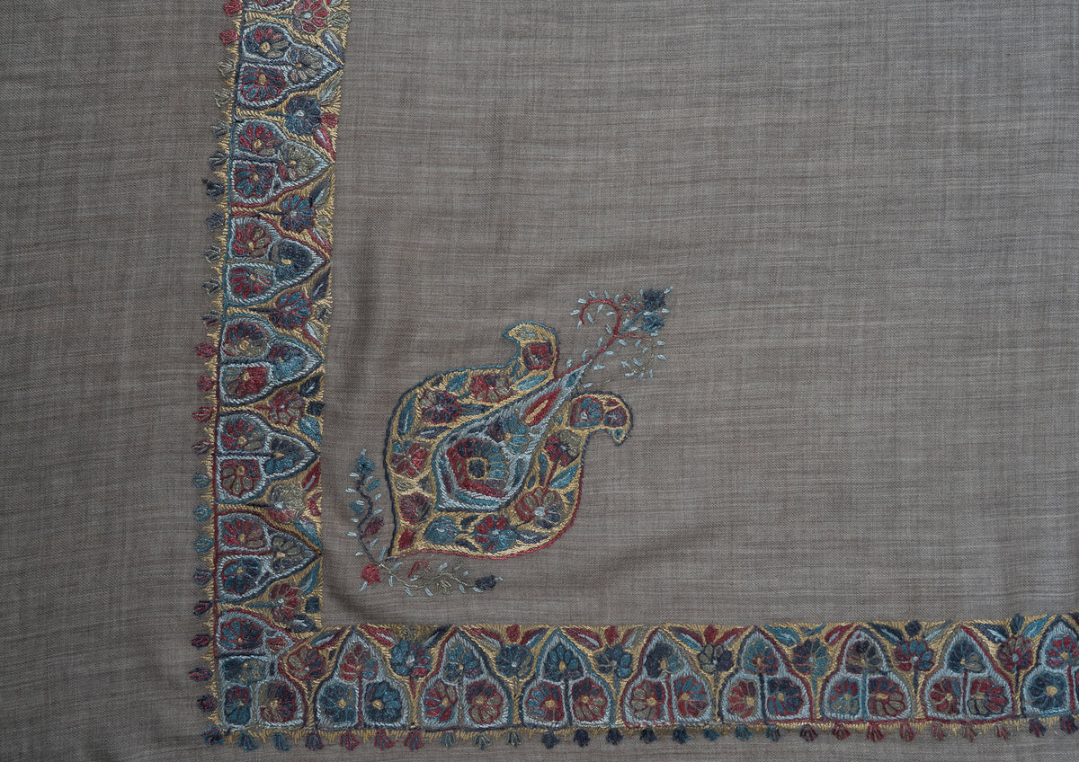 Ash Gold Rumal — Sozni Hand Embroidered