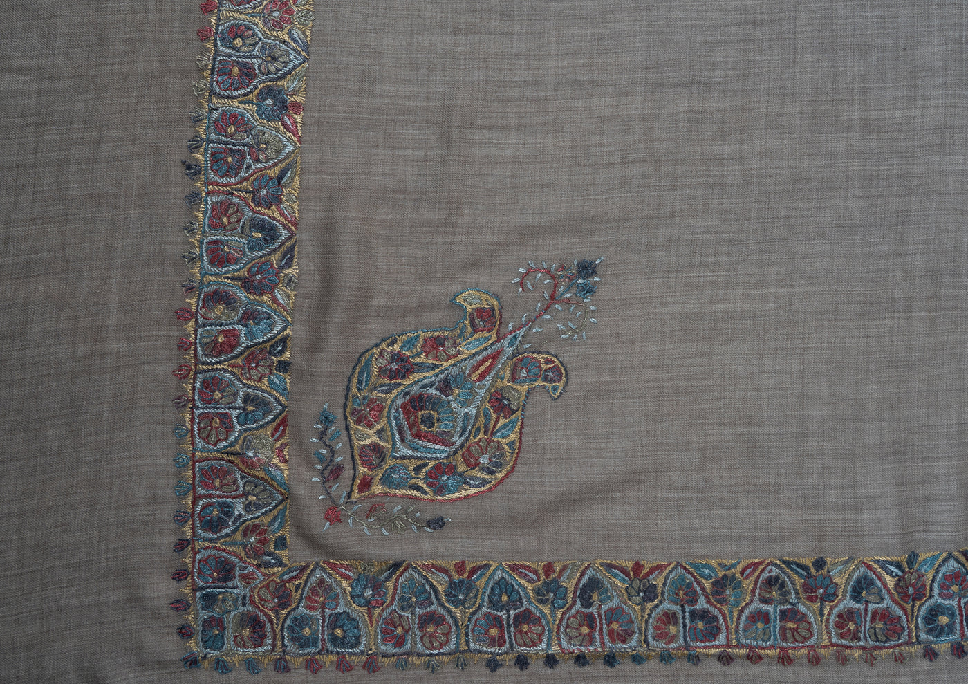 Ash Gold Rumal — Sozni Hand Embroidered