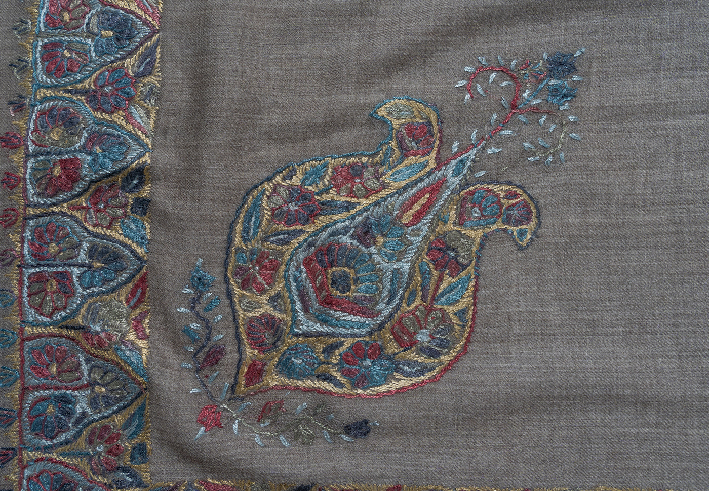 Ash Gold Rumal — Sozni Hand Embroidered
