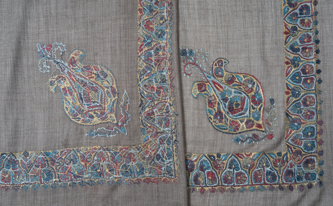 Ash Gold Rumal — Sozni Hand Embroidered