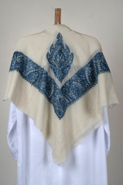 Ivory Sapphire Rumal — Sozni Hand Embroidered