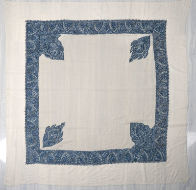 Ivory Sapphire Rumal — Sozni Hand Embroidered