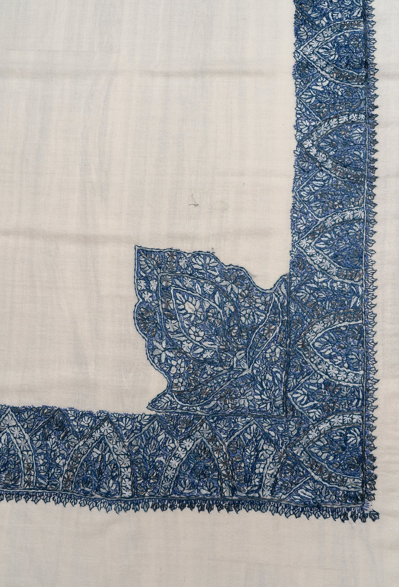 Ivory Sapphire Rumal — Sozni Hand Embroidered