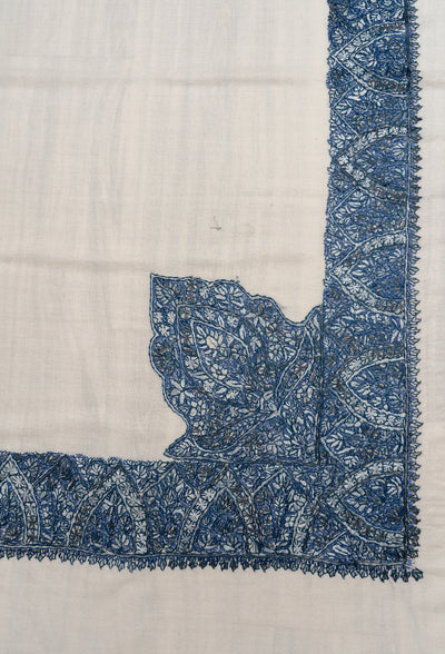 Ivory Sapphire Rumal — Sozni Hand Embroidered
