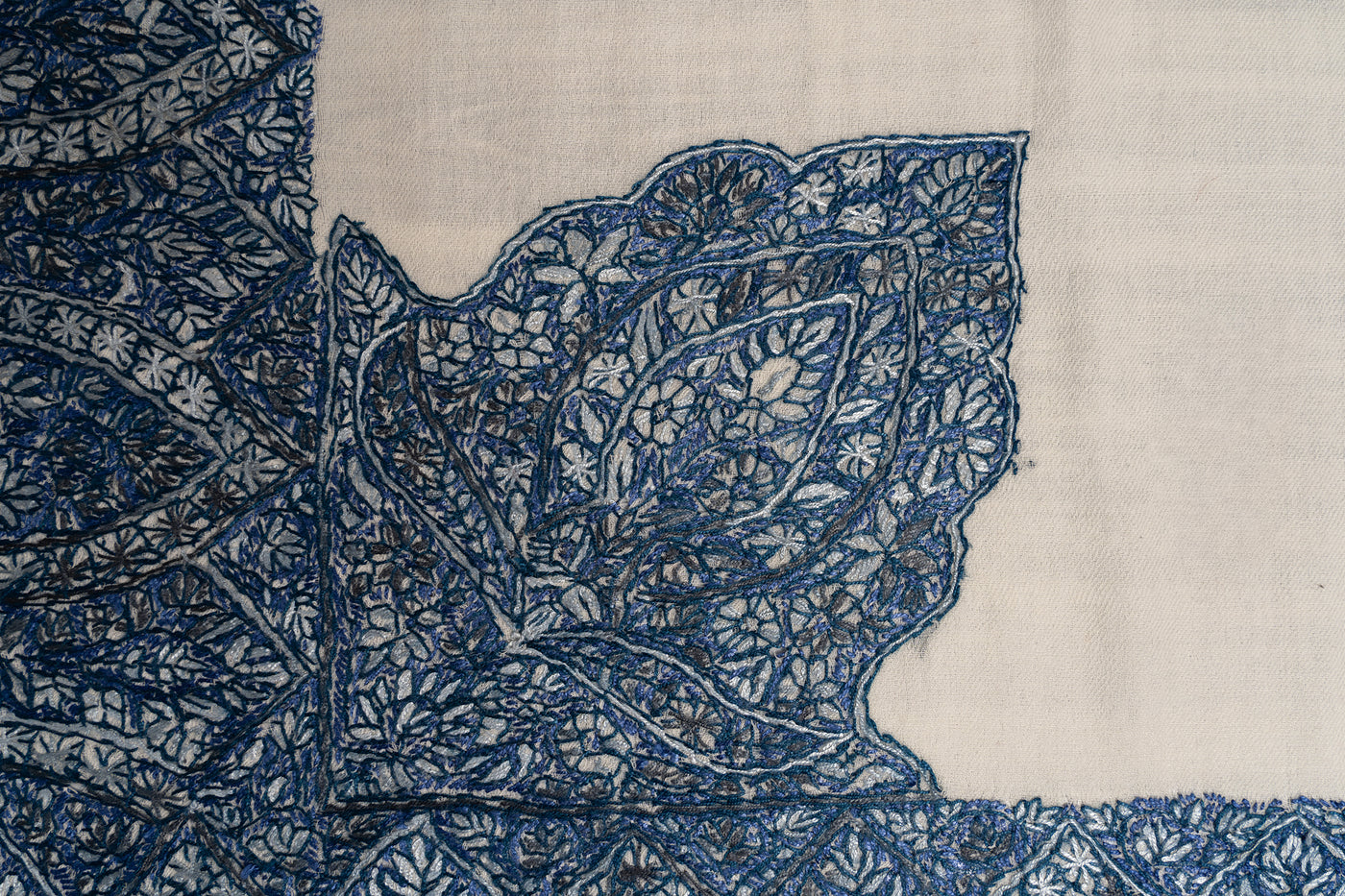 Ivory Sapphire Rumal — Sozni Hand Embroidered