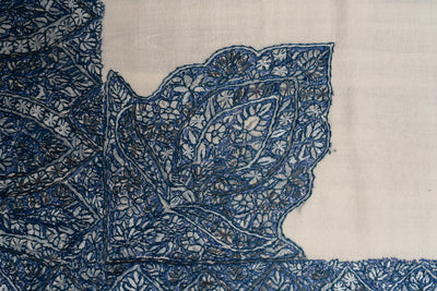 Ivory Sapphire Rumal — Sozni Hand Embroidered
