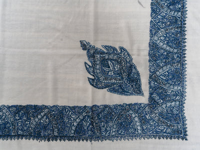 Ivory Sapphire Rumal — Sozni Hand Embroidered