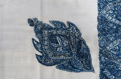 Ivory Sapphire Rumal — Sozni Hand Embroidered