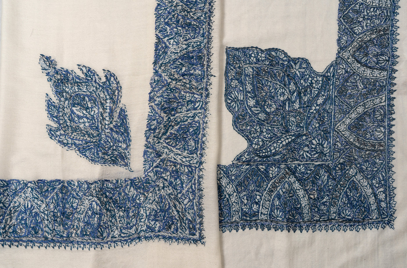 Ivory Sapphire Rumal — Sozni Hand Embroidered