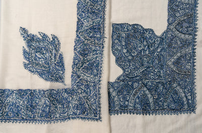 Ivory Sapphire Rumal — Sozni Hand Embroidered