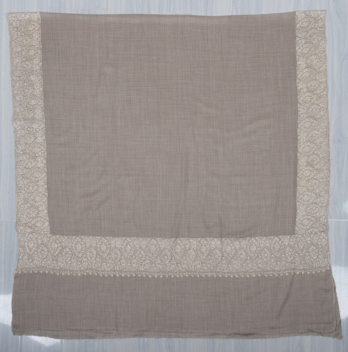 Pearl Mist Ivory 2.5 Yards Sozni Hand Embroidered Shawl