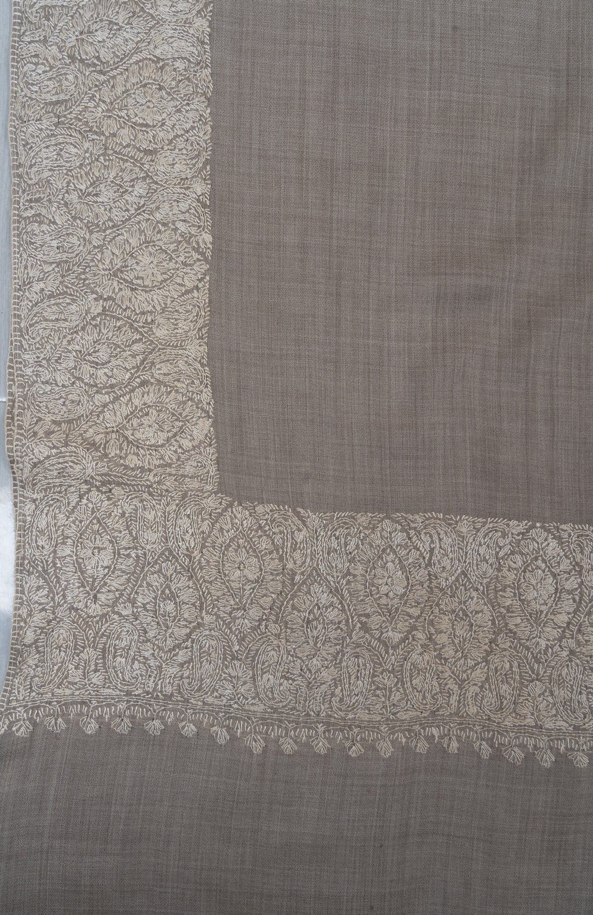 Pearl Mist Ivory 2.5 Yards Sozni Hand Embroidered Shawl
