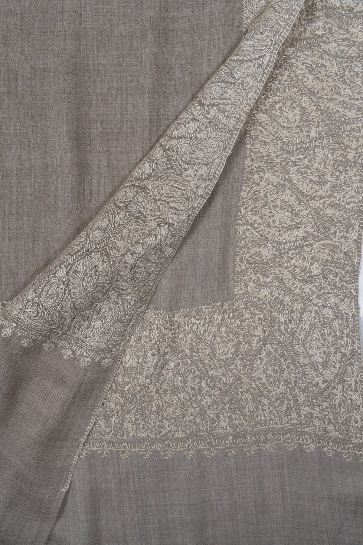 Pearl Mist Ivory 2.5 Yards Sozni Hand Embroidered Shawl