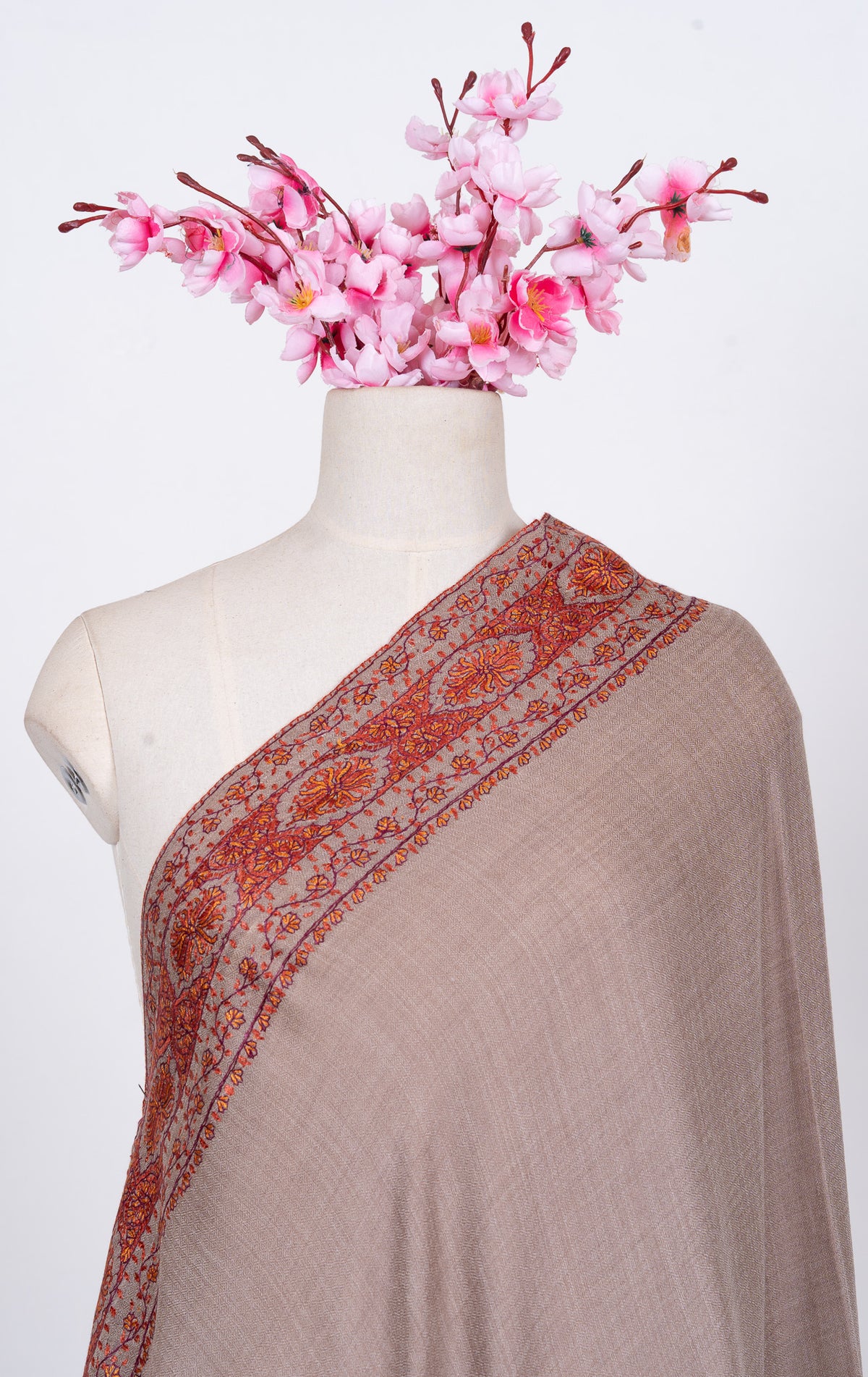 Autumn Clay Border 2.5 Yards Sozni Hand Embroidered Shawl