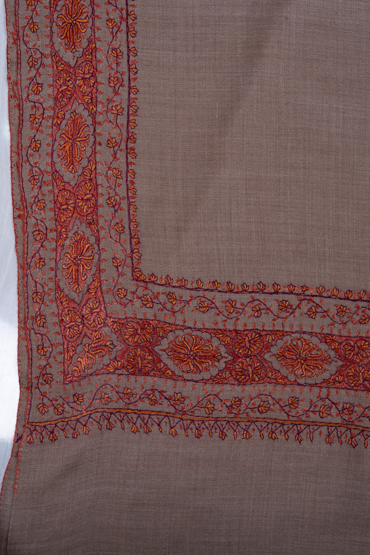 Autumn Clay Border 2.5 Yards Sozni Hand Embroidered Shawl