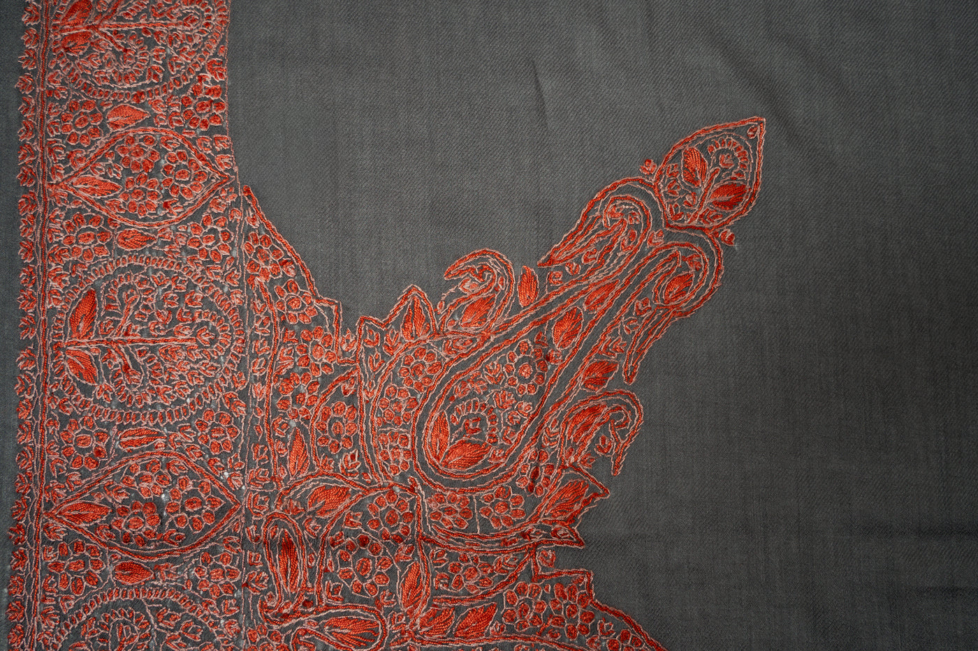 Charcoal Flame Rumal — Sozni Hand Embroidered