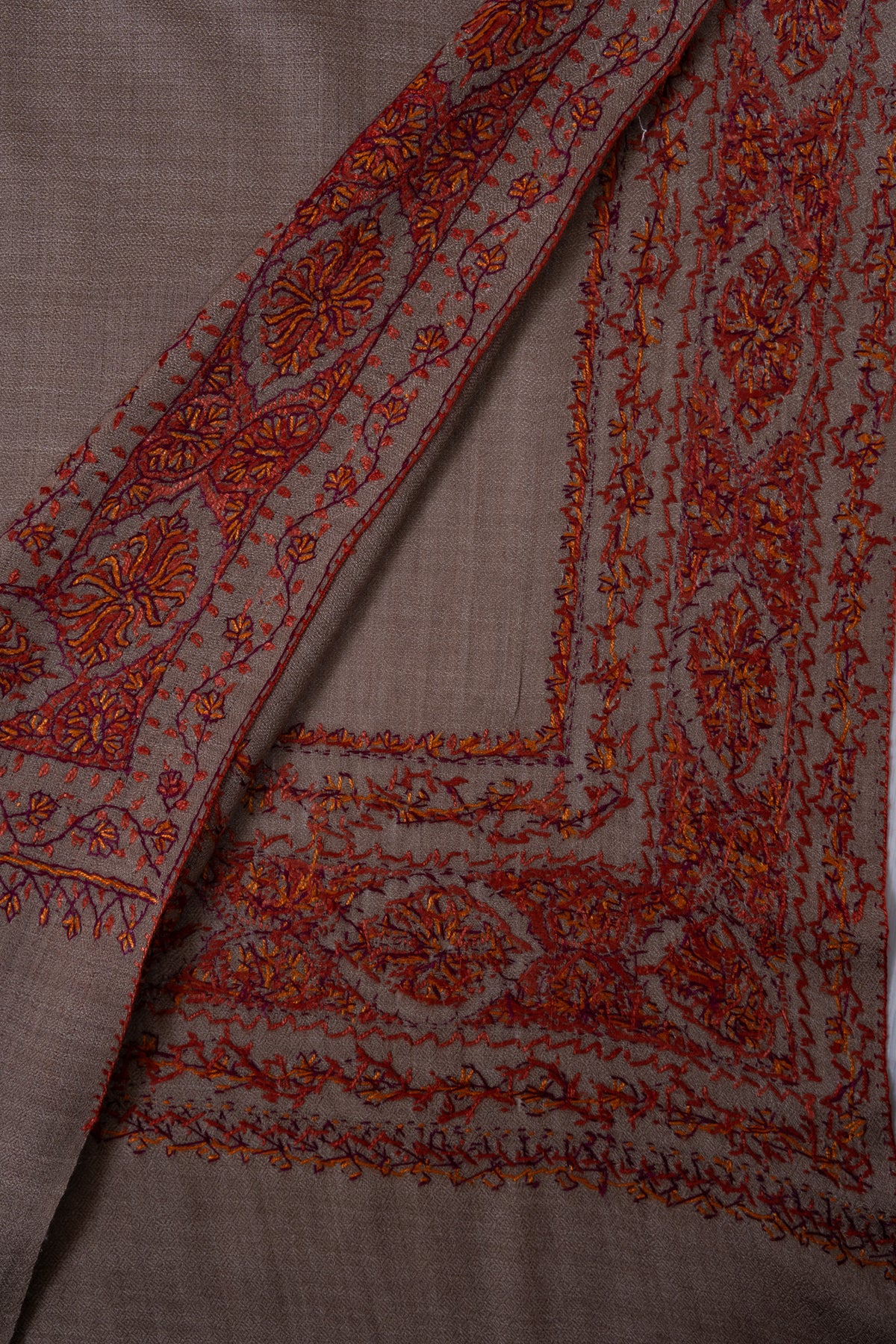 Autumn Clay Border 2.5 Yards Sozni Hand Embroidered Shawl