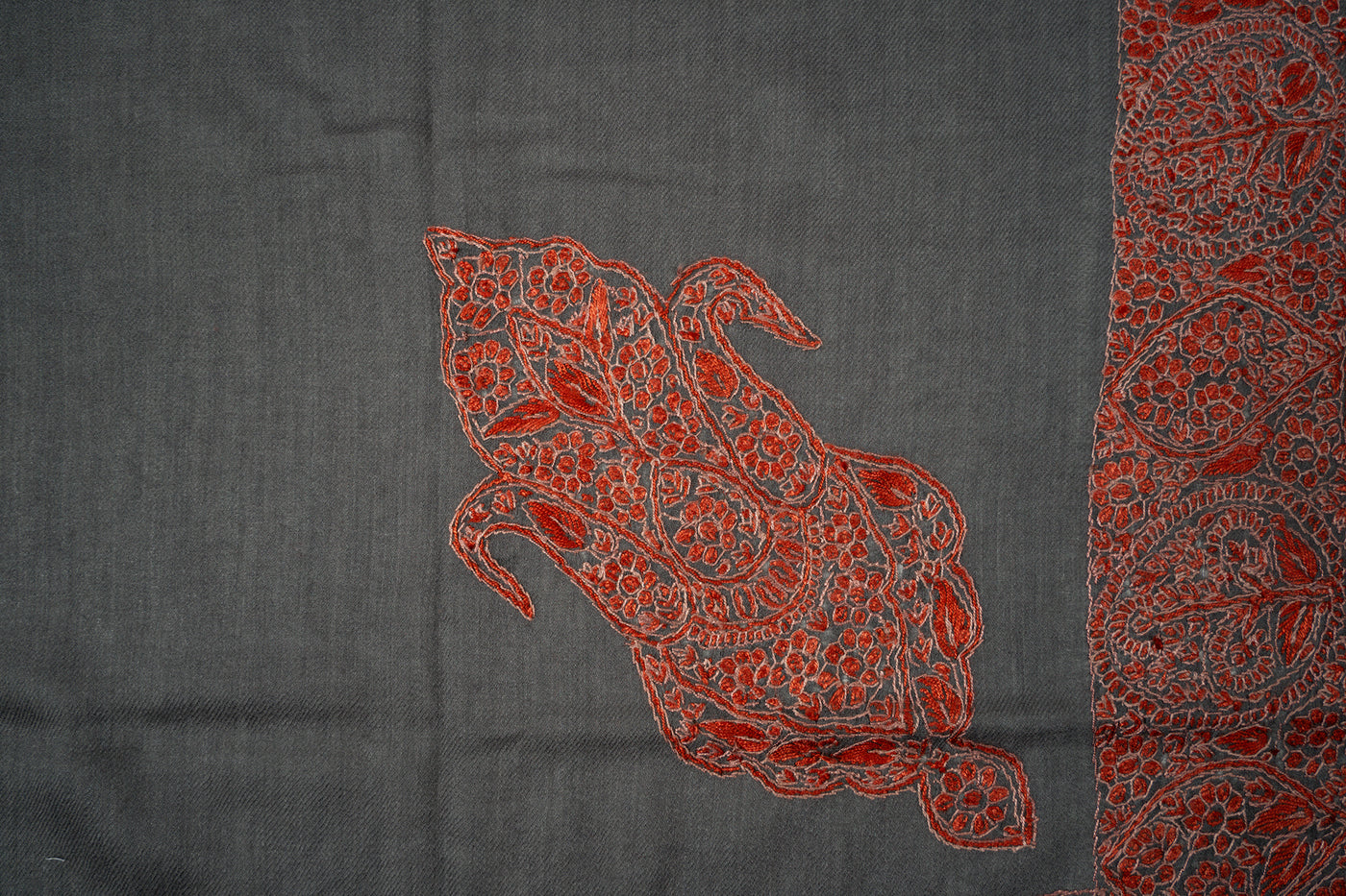 Charcoal Flame Rumal — Sozni Hand Embroidered