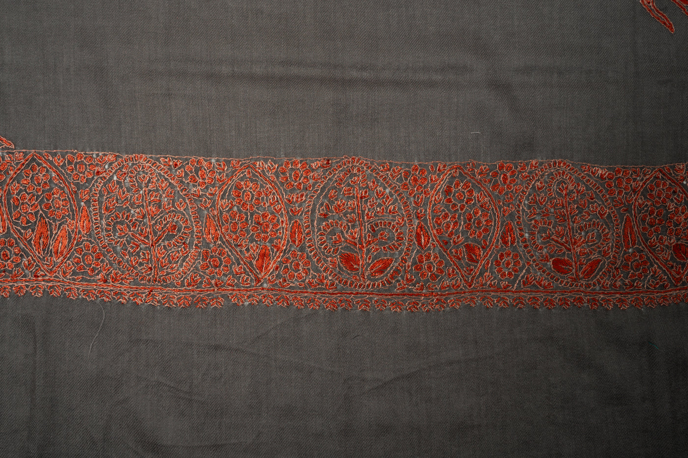 Charcoal Flame Rumal — Sozni Hand Embroidered