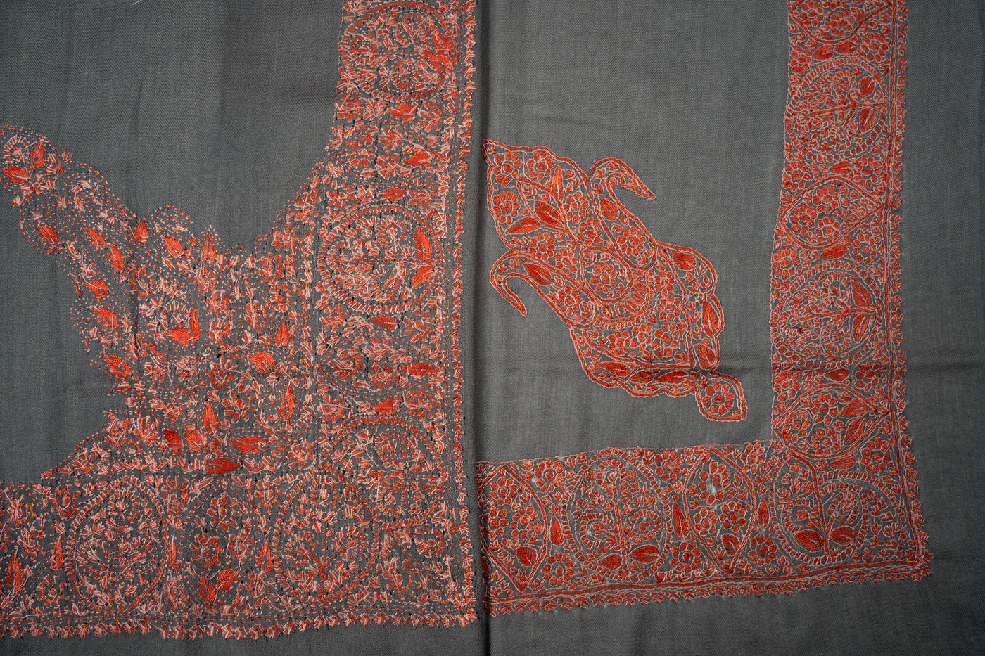 Charcoal Flame Rumal — Sozni Hand Embroidered