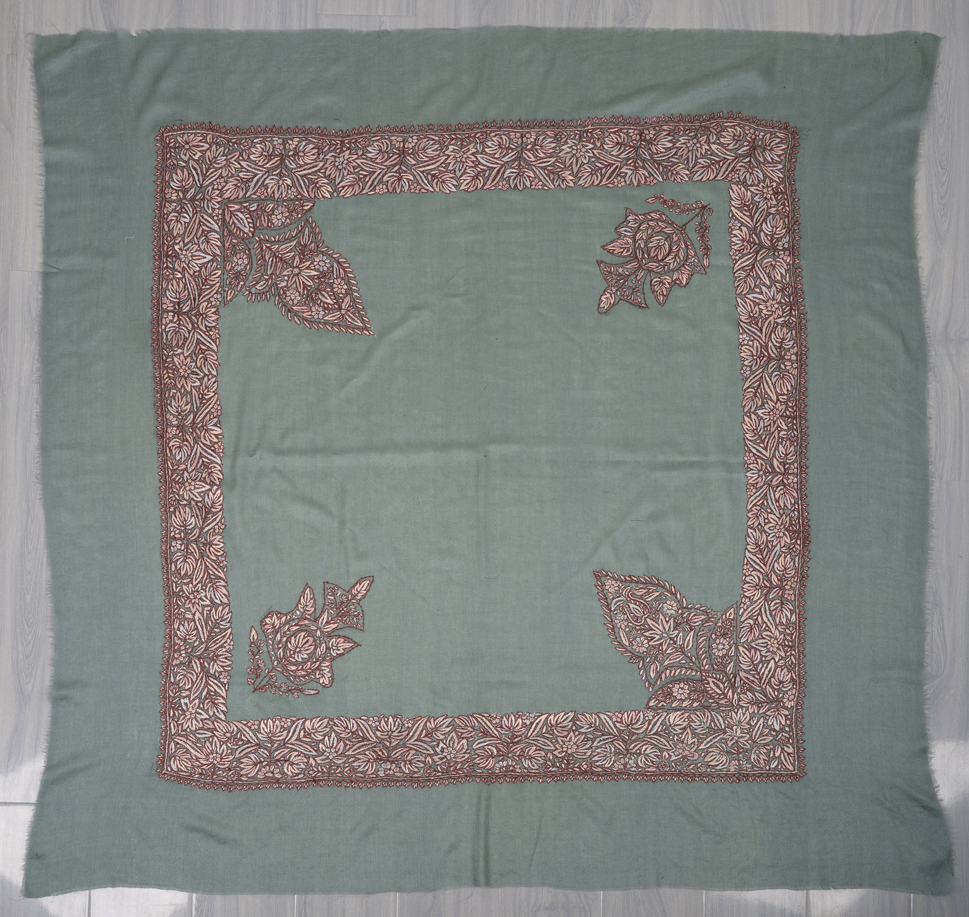 Pearl Sage Rumal — Sozni Hand Embroidered