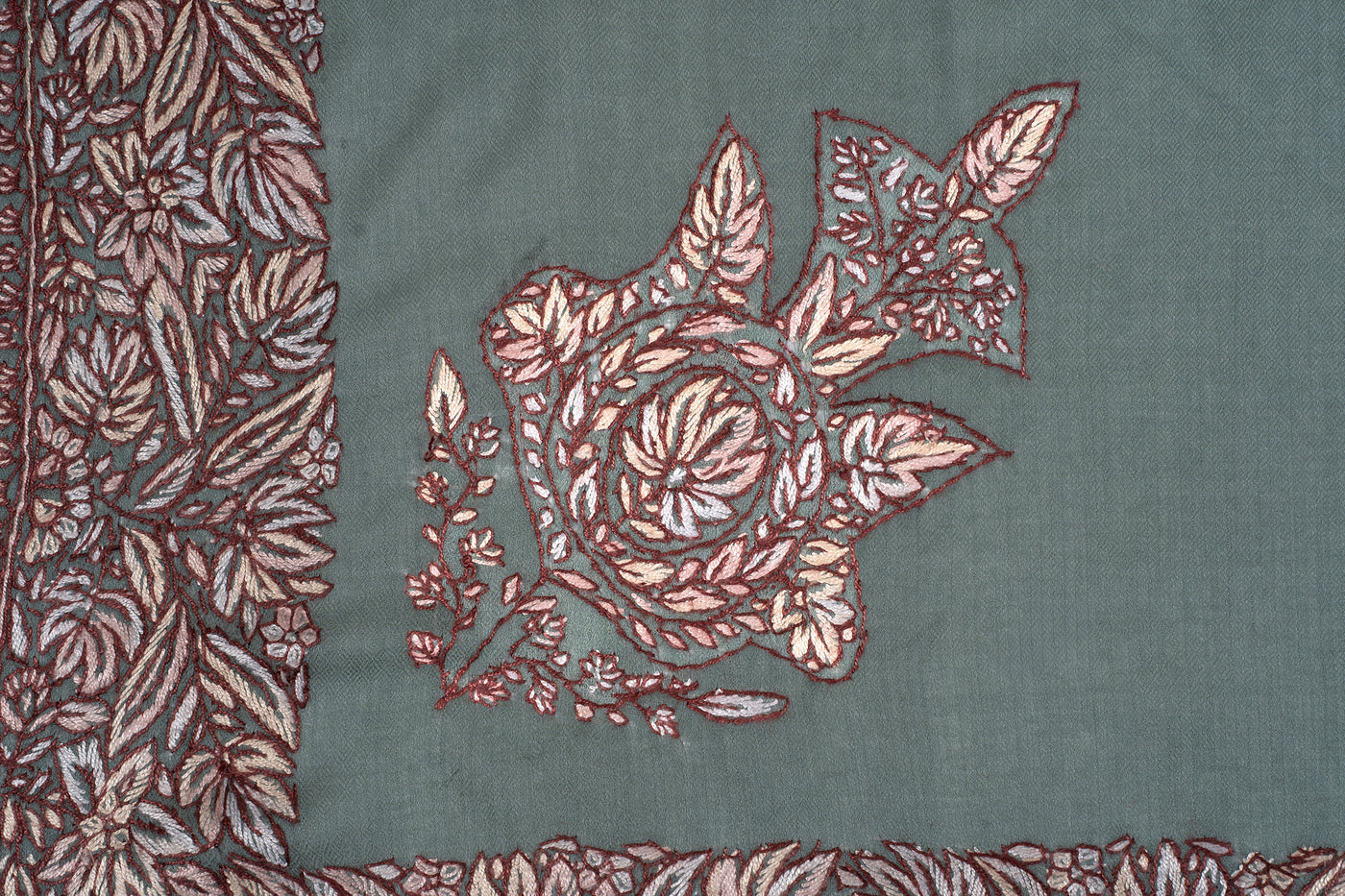 Pearl Sage Rumal — Sozni Hand Embroidered