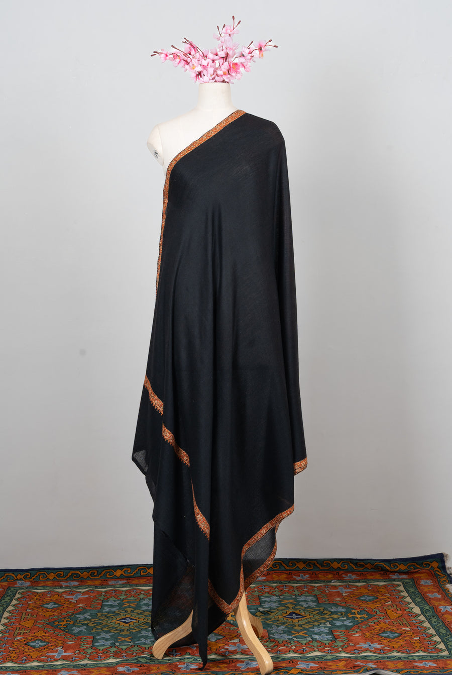 Obsidian Ember 2.5 Yards Sozni Hand Embroidered Shawl