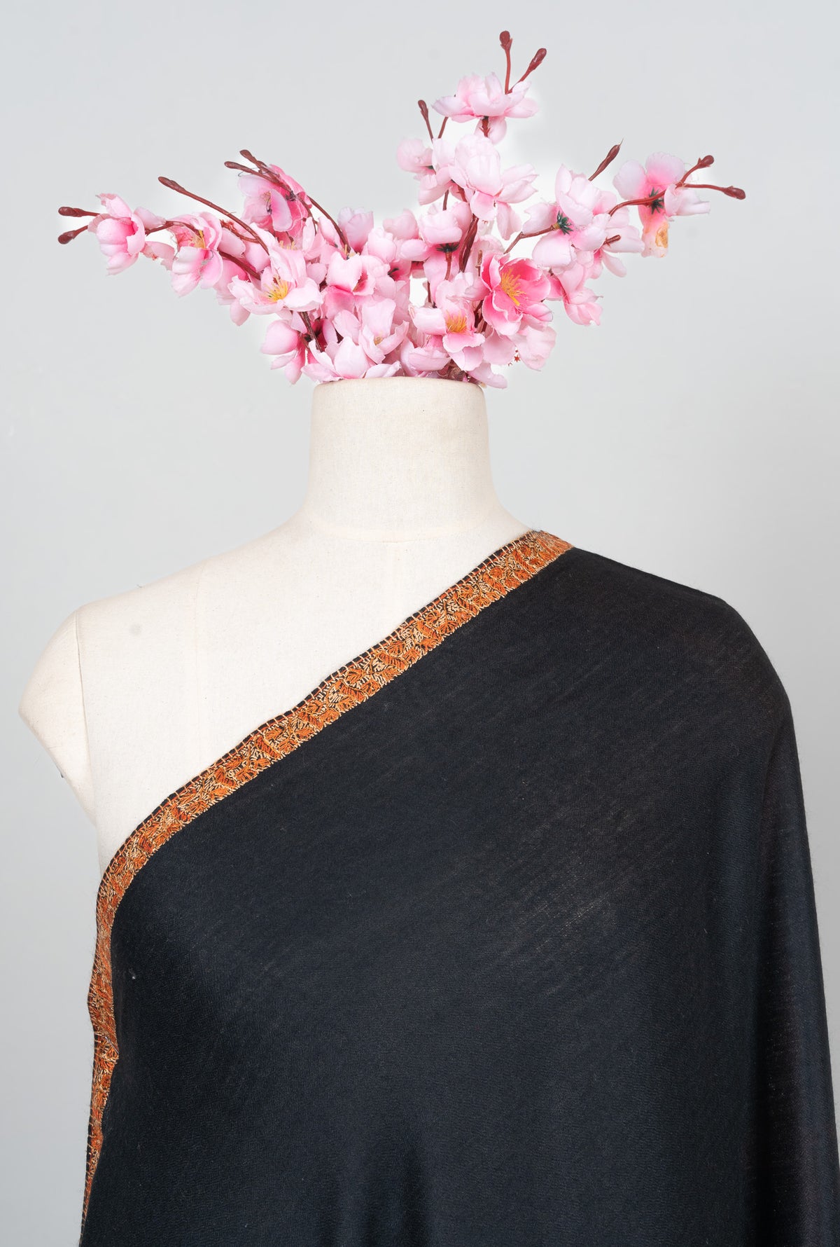Obsidian Ember 2.5 Yards Sozni Hand Embroidered Shawl