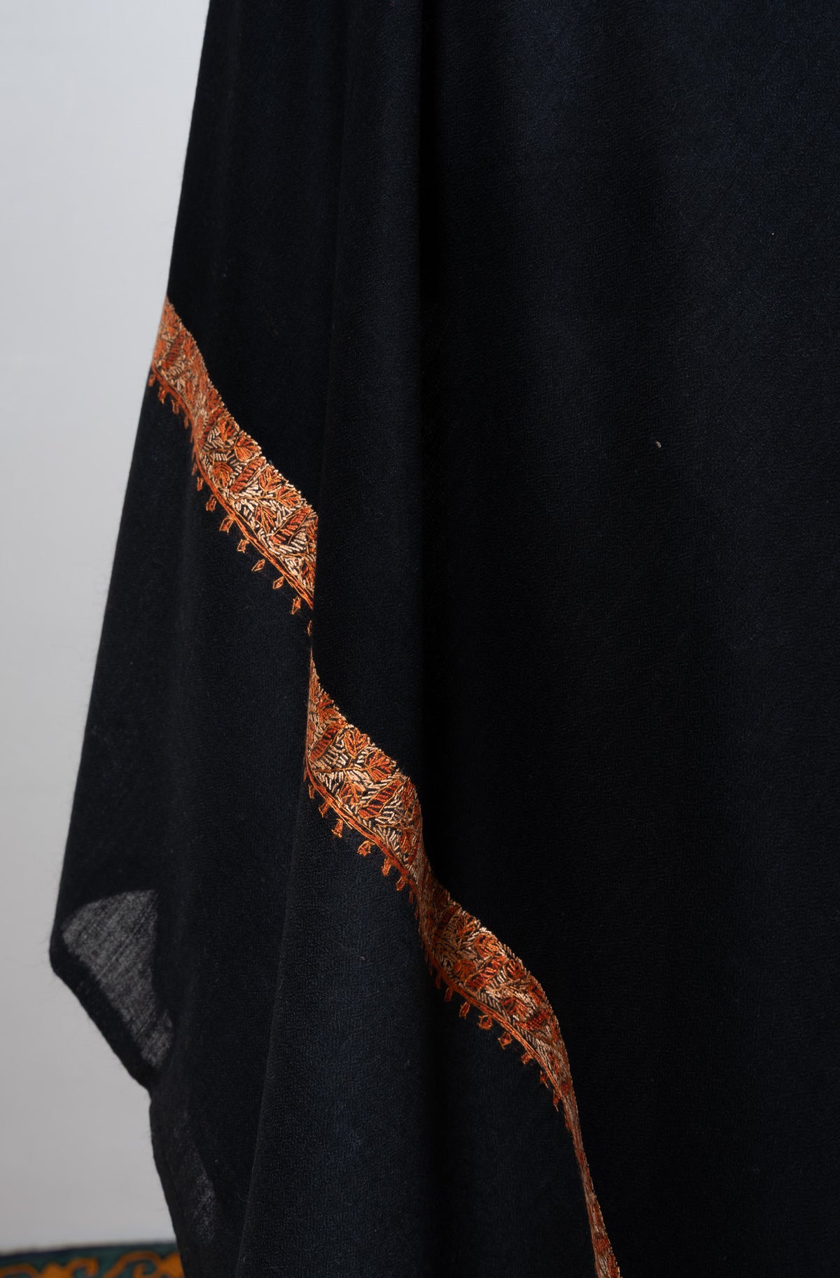 Obsidian Ember 2.5 Yards Sozni Hand Embroidered Shawl