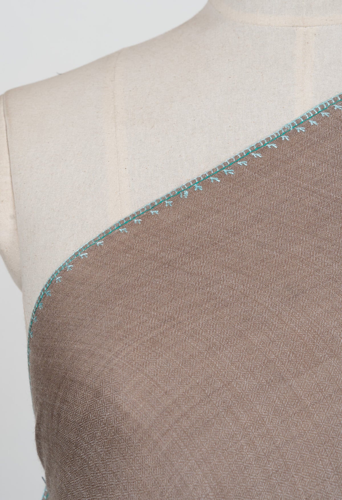 Teal Dusk Taupe 2.5 Yards Sozni Hand Embroidered Shawl