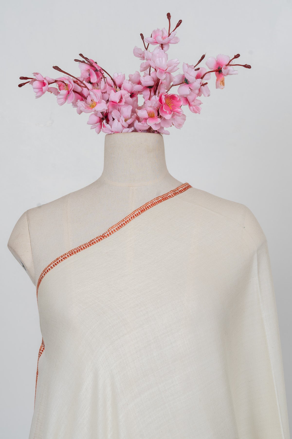 Ivory Azure Bloom 2.5 Yards Sozni Hand Embroidered Shawl