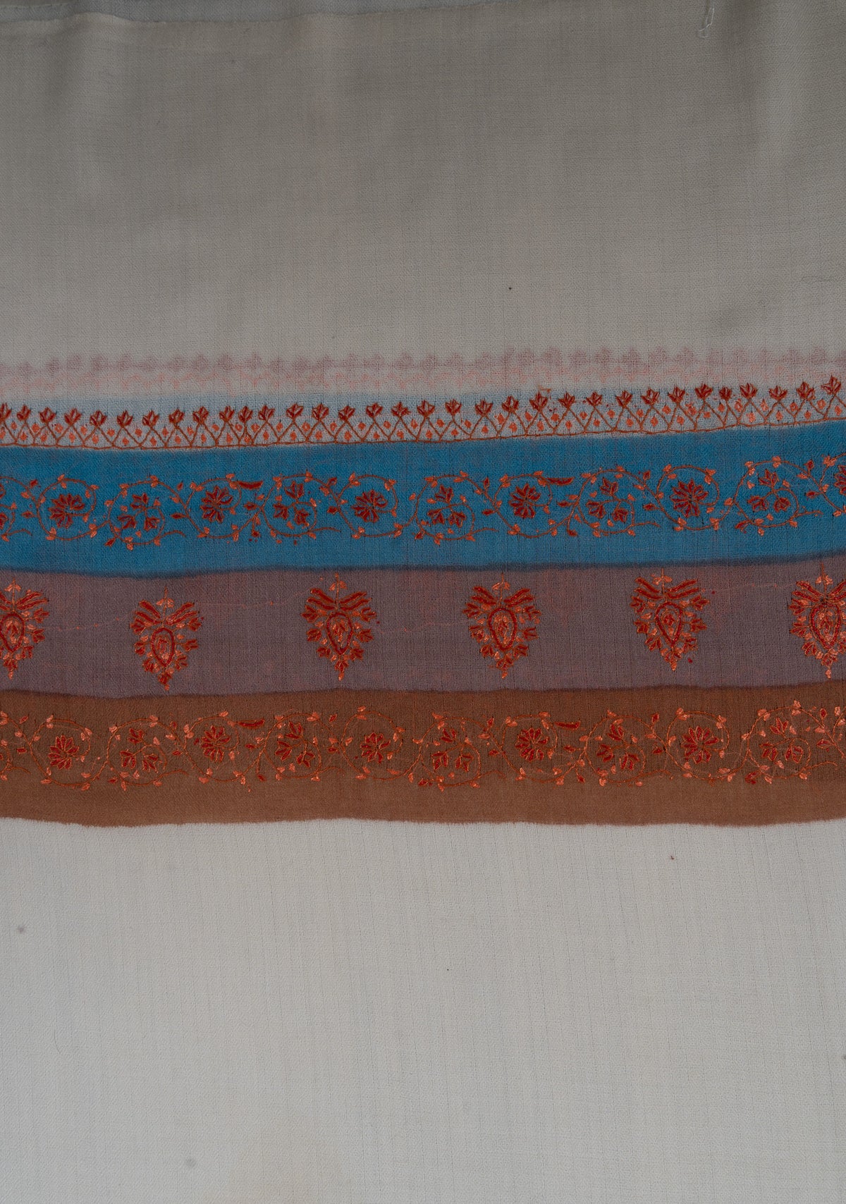 Ivory Azure Bloom 2.5 Yards Sozni Hand Embroidered Shawl