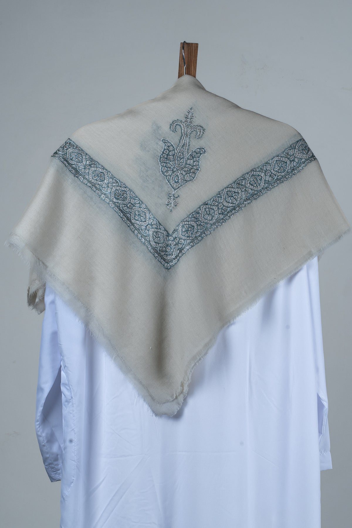 Ivory Sapphire Rumal — Sozni Hand Embroidered