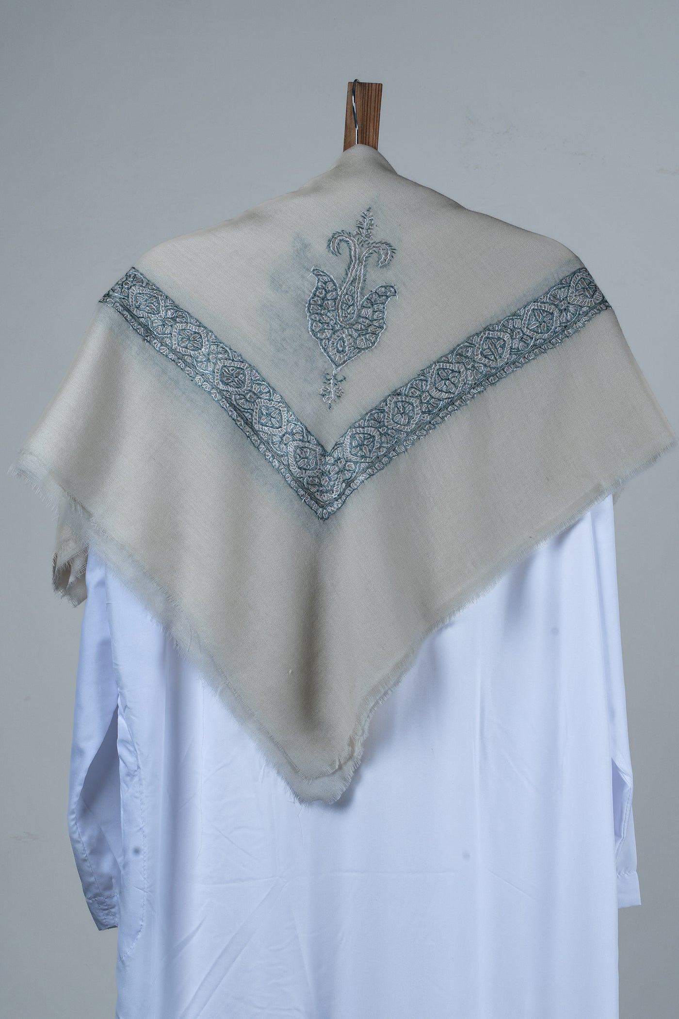 Ivory Sapphire Rumal — Sozni Hand Embroidered